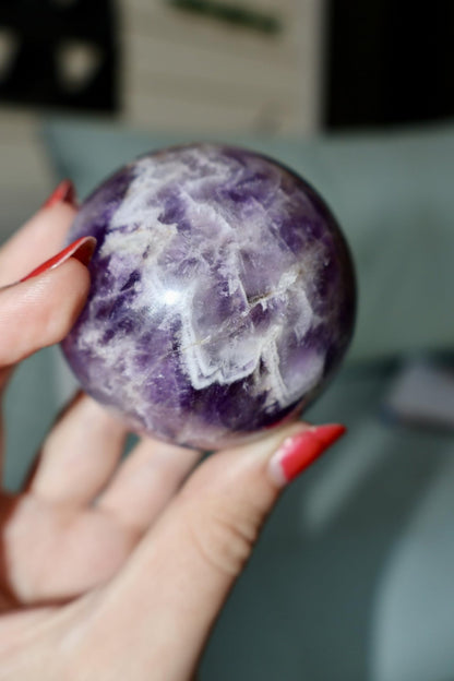 Amethyst Crystal Ball – Extra Large 3" Sphere, Modern and Meaningful, Zig Zag, Chevron Patterns - Wax | Wane - Amethyst - Crystal4