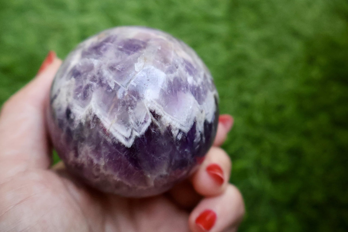 Amethyst Crystal Ball – Extra Large 3" Sphere, Modern and Meaningful, Zig Zag, Chevron Patterns - Wax | Wane - Amethyst - Crystal3