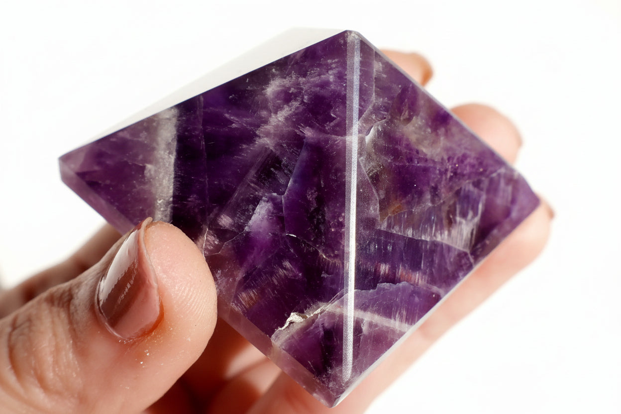 Amethyst Crystal Pyramid – 2” Carved Geometric Mineral from Brazil - Wax | Wane
