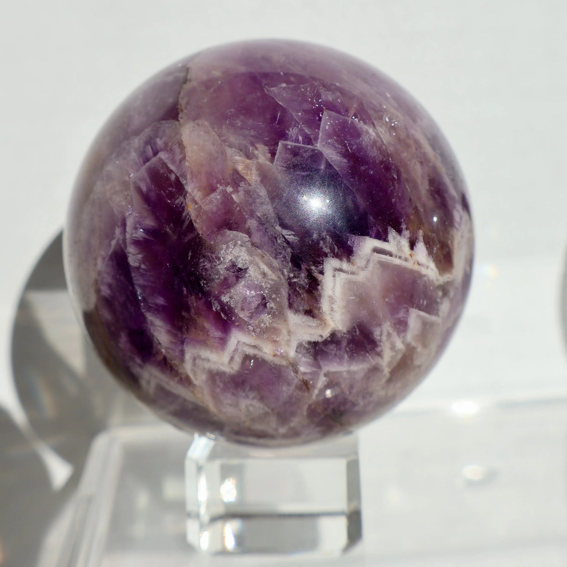 Amethyst or Rose Crystal Ball – Large 3" Sphere, Modern and Meaningful, Zig Zag, Stripe Patterns - Wax | Wane