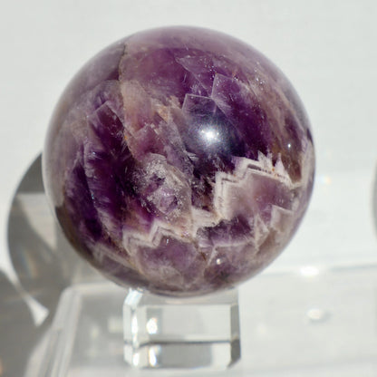Amethyst or Rose Crystal Ball – Large 3" Sphere, Modern and Meaningful, Zig Zag, Stripe Patterns - Wax | Wane