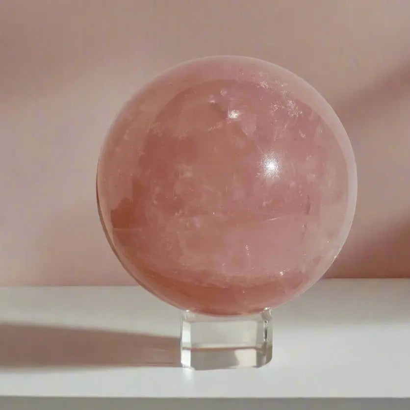 Amethyst or Rose Crystal Ball – Large 3" Sphere, Modern and Meaningful, Zig Zag, Stripe Patterns - Wax | Wane