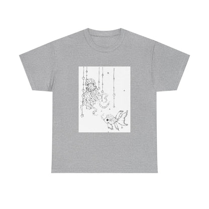 Celestial Jellyfish & Goldfish Fine Line T-Shirt - 100% Cotton Unisex Hand Drawn Tee - Wax | Wane - artistic tee - T-Shirt1