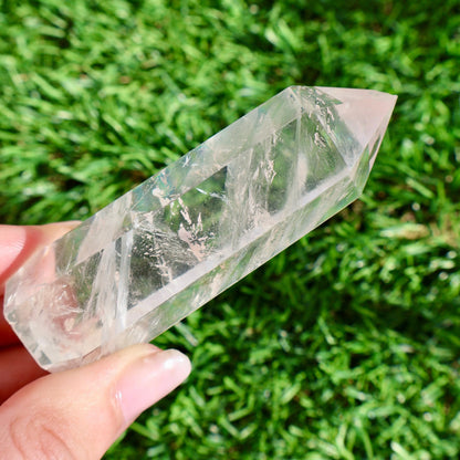 Clear Quartz Crystal Mineral Point with Natural Inclusions, 3" Obelisk Tower - Wax | Wane