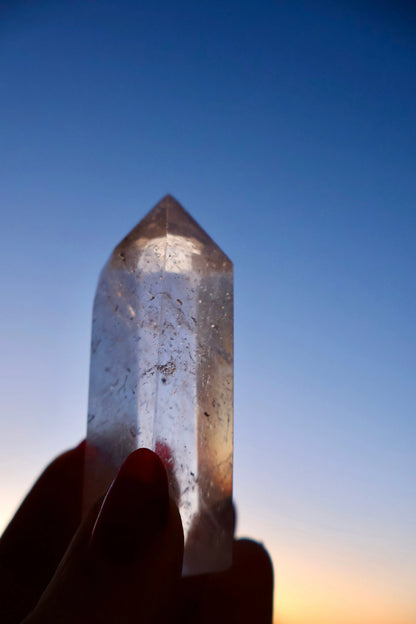 Clear Quartz Crystal Mineral Point with Natural Inclusions, 3" Obelisk Tower - Wax | Wane
