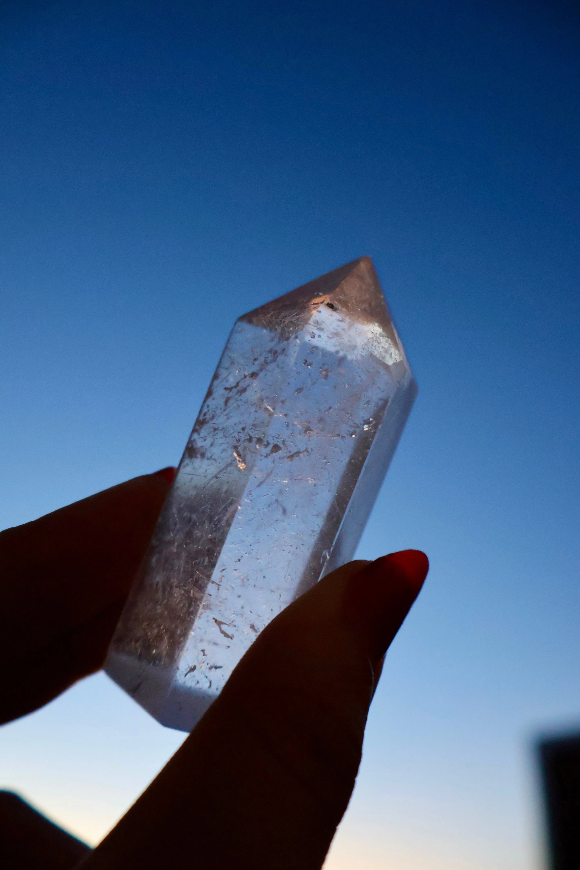Clear Quartz Crystal Mineral Point with Natural Inclusions, 3" Obelisk Tower - Wax | Wane
