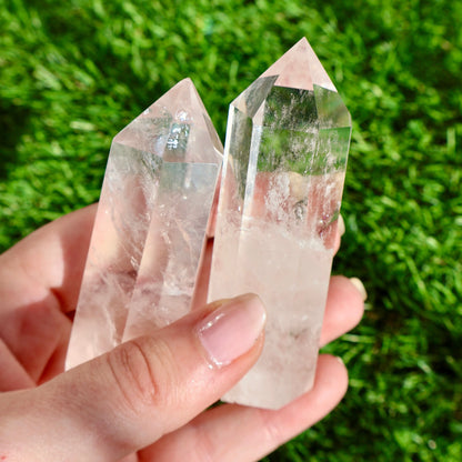 Clear Quartz Crystal Mineral Point with Natural Inclusions, 3" Obelisk Tower - Wax | Wane