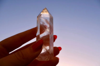 Clear Quartz Crystal Mineral Point with Natural Inclusions, 3" Obelisk Tower - Wax | Wane