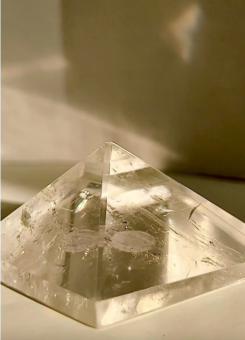 Clear Quartz Pyramid – 2" Geometric Cut for Clarity & Display | Mined in Brazil - Wax | Wane