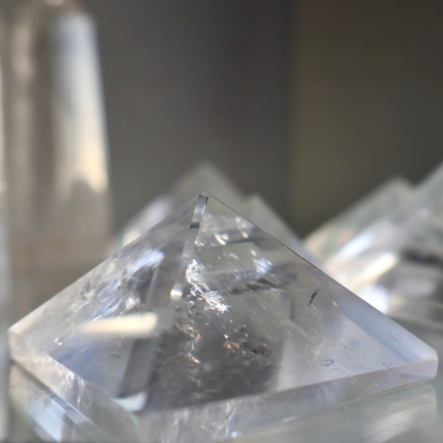Clear Quartz Pyramid – 2" Geometric Cut for Clarity & Display | Mined in Brazil - Wax | Wane