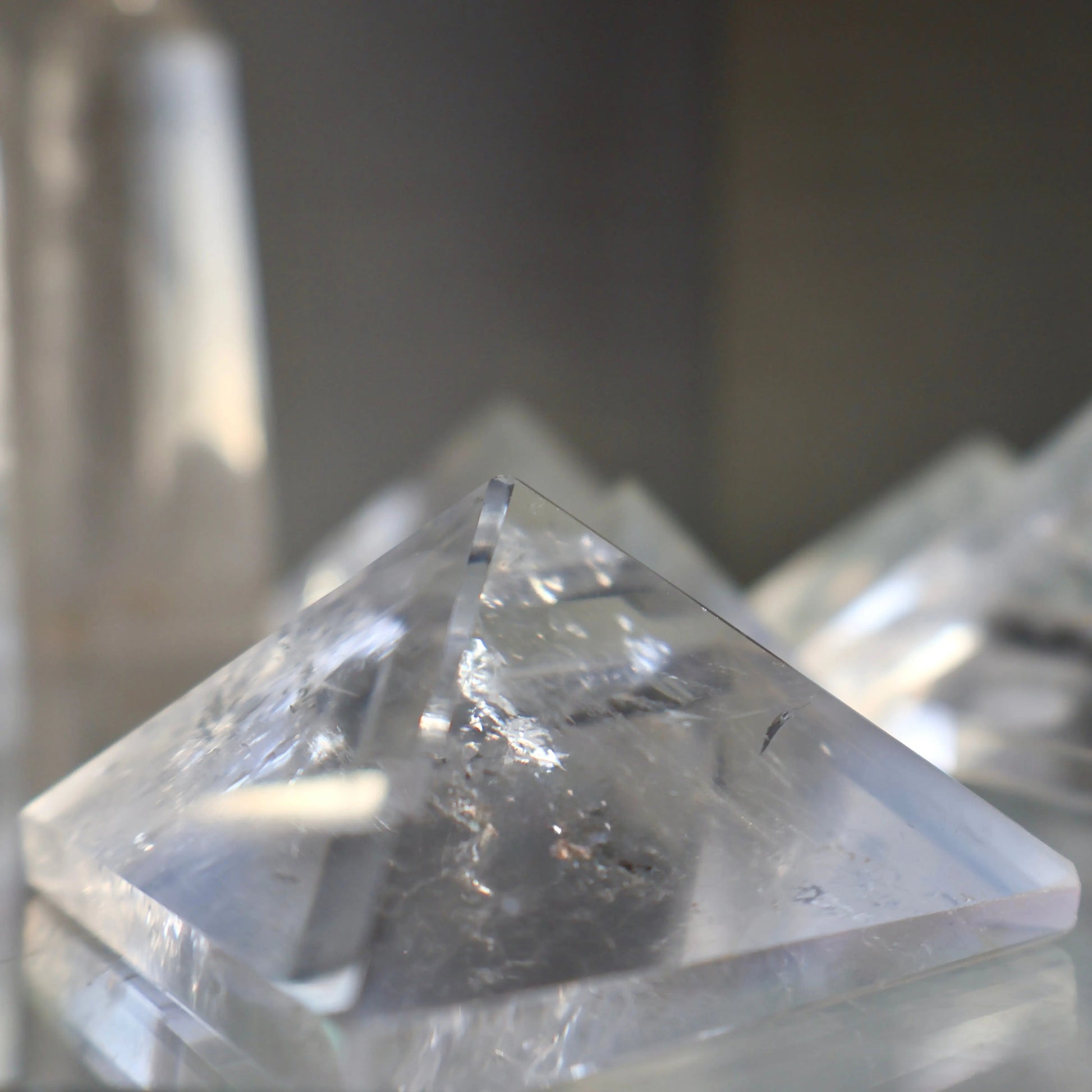 Clear Quartz Pyramid – 2" Geometric Cut for Clarity & Display | Mined in Brazil - Wax | Wane
