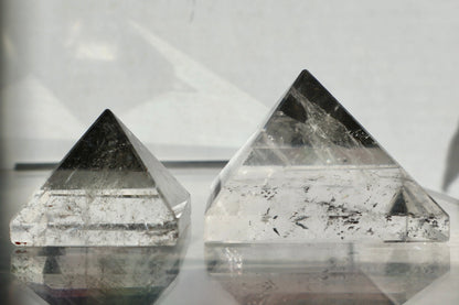 Clear Quartz Pyramid – 2" Geometric Cut for Clarity & Display | Mined in Brazil - Wax | Wane