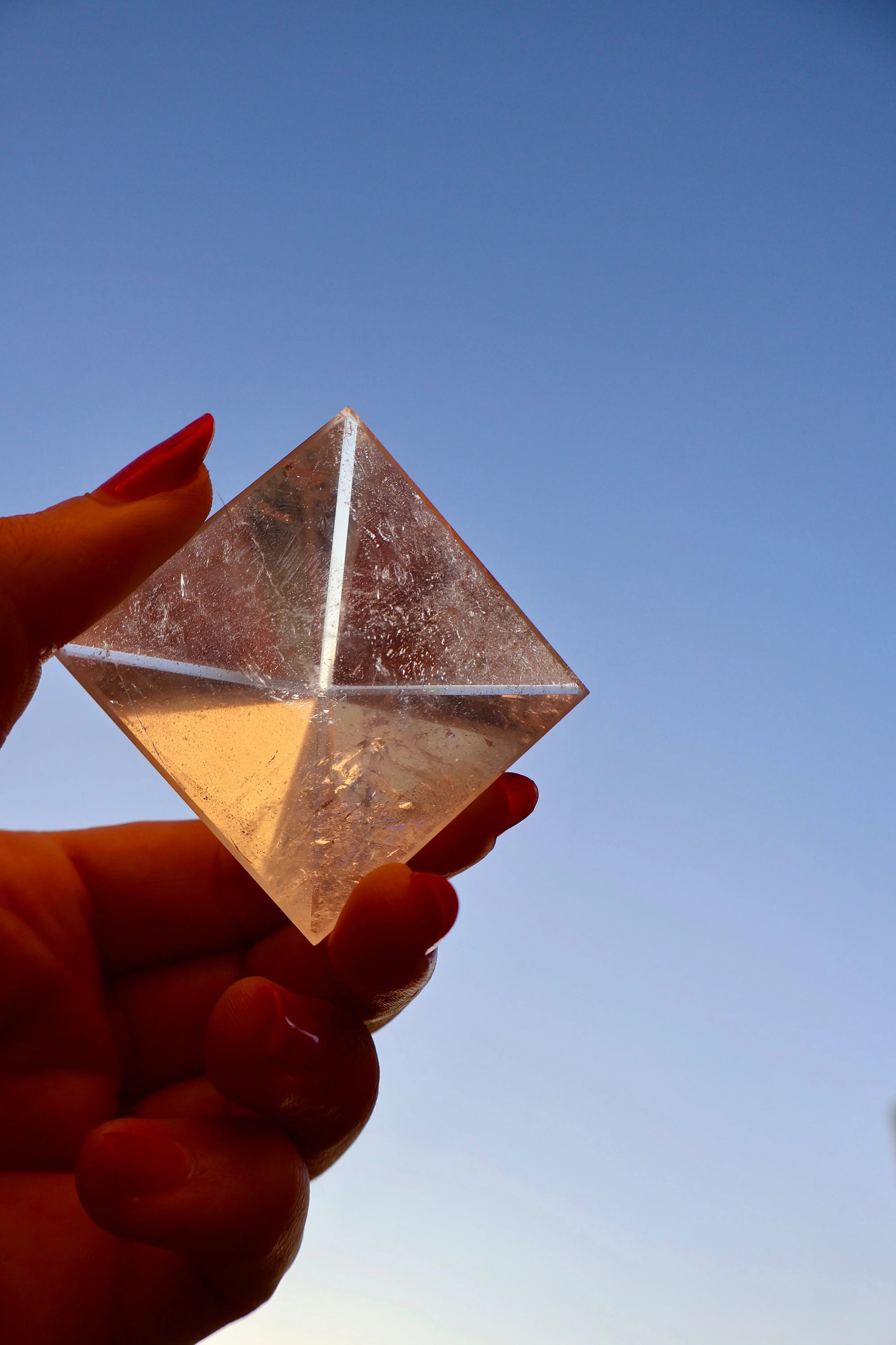 Crystal Pyramid – 1" Fluorite or Clear Quartz Precision Cut Mineral Gemstone, Pristine and Timeless ❇️ - Wax | Wane