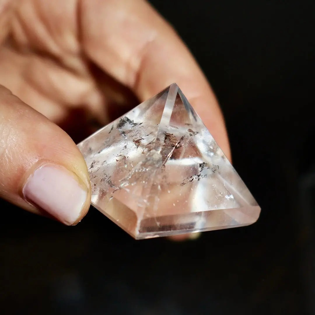 Crystal Pyramid – 1" Fluorite or Clear Quartz Precision Cut Mineral Gemstone, Pristine and Timeless ❇️ - Wax | Wane