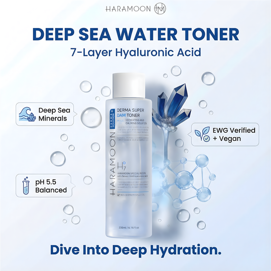 HARAMOON Deep Sea Water Toner | pH Balanced Korean Skincare with 7-Layer Hyaluronic Acid | Vegan Hydrating Calming Toner for Sensitive Skin 200mL