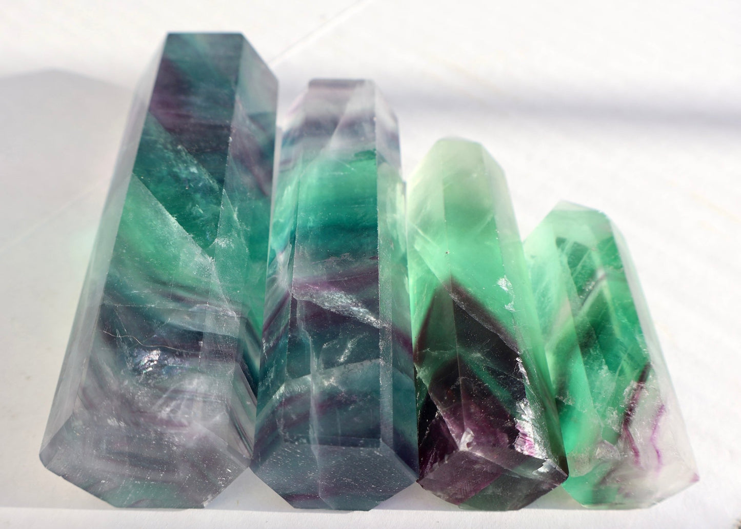 Fluorite Crystal Tower – Classic Green - Purple - Blue | Natural Gemstone Obelisk - Wax | Wane - banded fluorite - Crystal Tower4