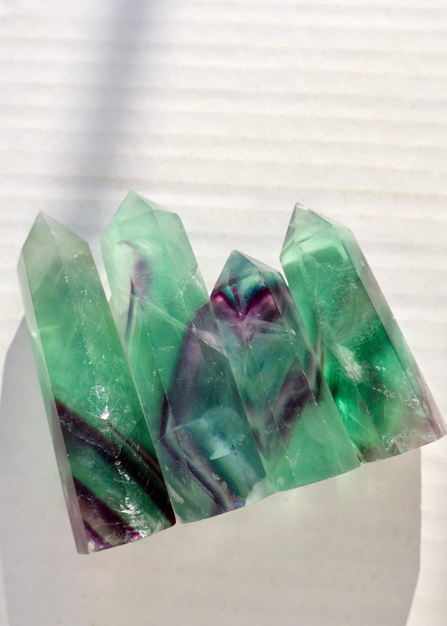 Fluorite Crystal Tower – Classic Green - Purple - Blue | Natural Gemstone Obelisk - Wax | Wane - banded fluorite - Crystal Tower3