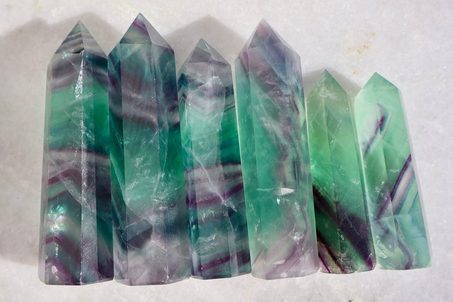 Fluorite Crystal Tower – Classic Green - Purple - Blue | Natural Gemstone Obelisk - Wax | Wane - banded fluorite - Crystal Tower9