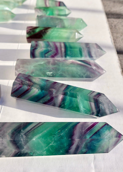 Fluorite Crystal Tower – Classic Green - Purple - Blue | Natural Gemstone Obelisk - Wax | Wane - banded fluorite - Crystal Tower5