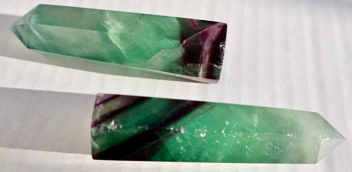 Fluorite Crystal Tower – Classic Green - Purple - Blue | Natural Gemstone Obelisk - Wax | Wane - banded fluorite - Crystal Tower2