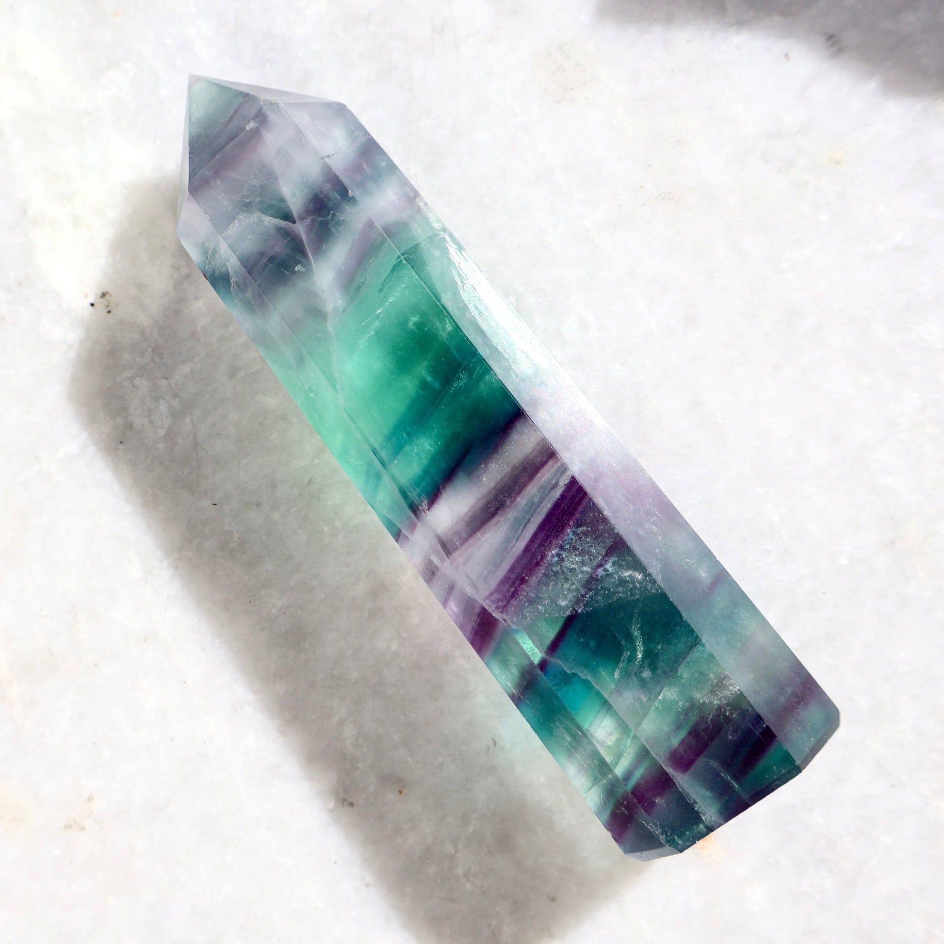 Fluorite Crystal Tower – Classic Green - Purple - Blue | Natural Gemstone Obelisk - Wax | Wane - banded fluorite - Crystal Tower1