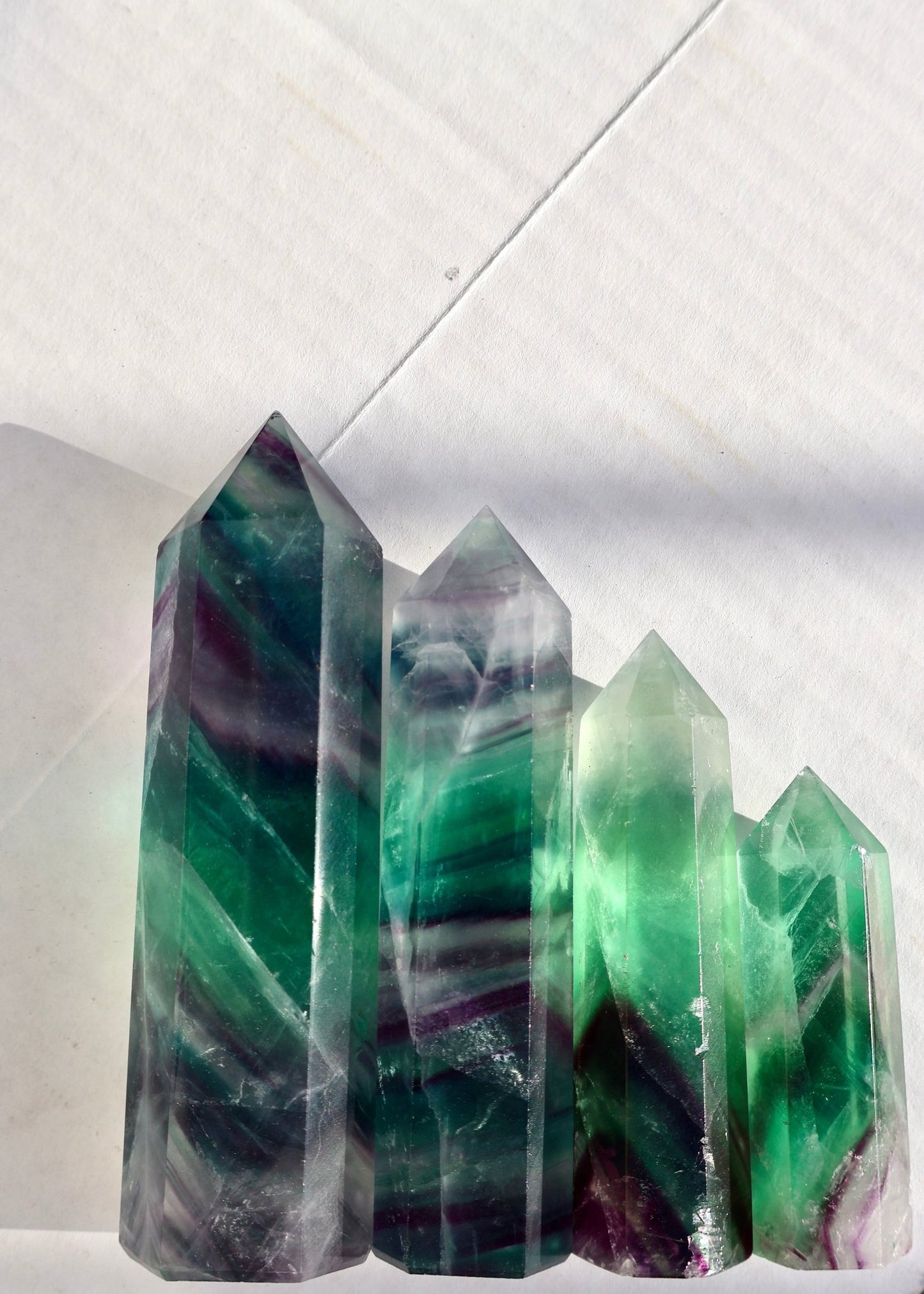 Fluorite Crystal Tower – Classic Green - Purple - Blue | Natural Gemstone Obelisk - Wax | Wane - banded fluorite - Crystal Tower7