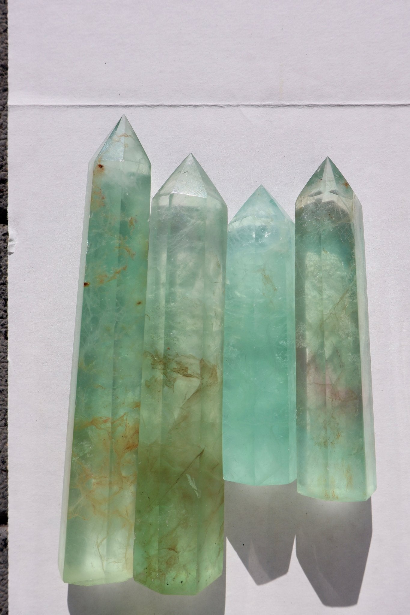 Fluorite Crystal Tower – Glassy Golden Healer Light Green (Translucent) Tower | Natural Gemstone Obelisk in 2 Sizes, ONE PIECE - Wax | Wane - clear green fluorite - Crystal Tower5