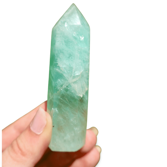 Fluorite Crystal Tower – Light Green Opaque | Natural Gemstone Obelisk - Wax | Wane - chakra - Crystal Tower1