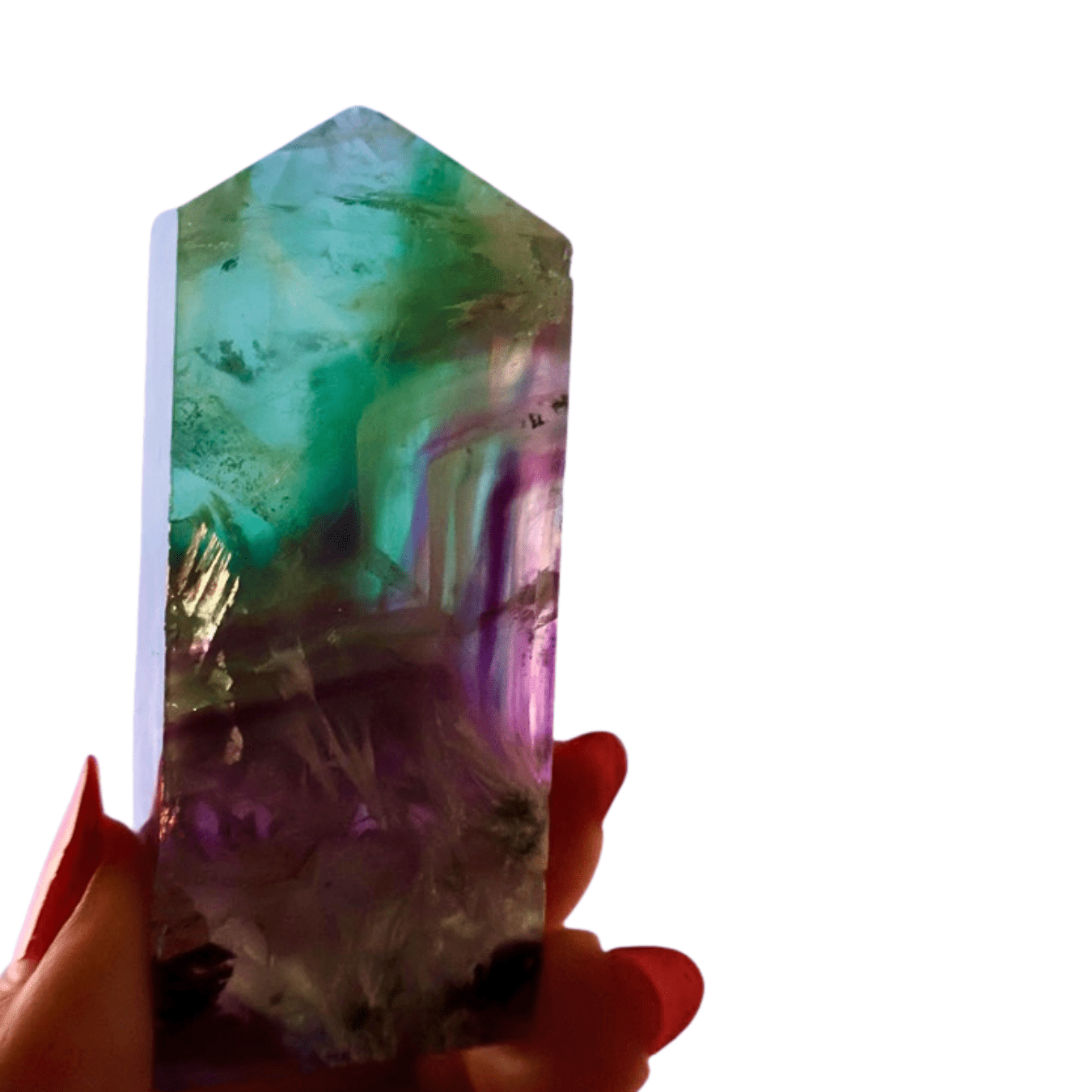 Fluorite Pentagon Column | 3 - 4 Inch Polished Crystal | Smooth Blue Purple Green Geometry - Wax | Wane - crystal column - Crystal9