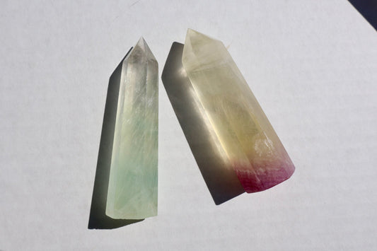 Genuine Candy Colored Fluorite Crystal Tower – Pastel Pink and Yellow Banding | Natural Gemstone Obelisk - One Piece - Wax | Wane - banded fluorite - Crystal Tower2