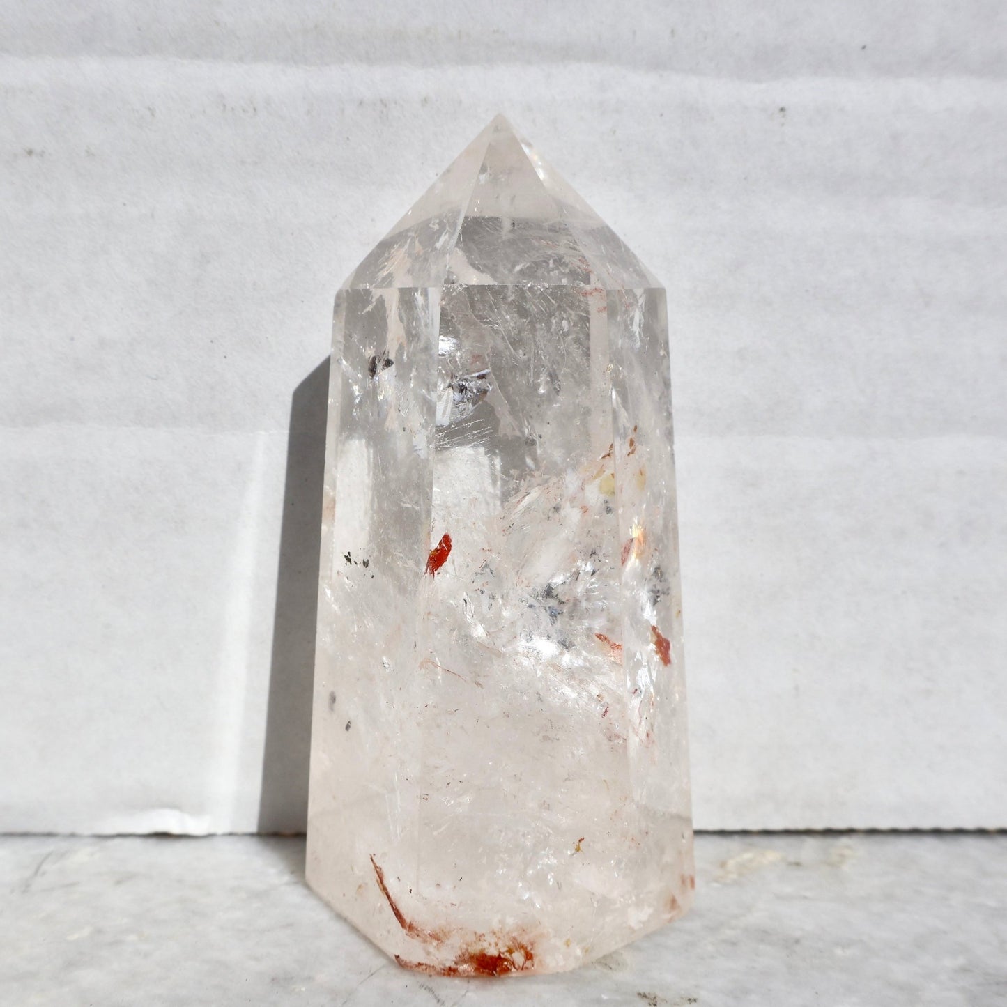 Golden Healer Clear Quartz Crystal Tower (One Piece) | Natural, Rare Iron Oxide Inclusions | Healing Energy Stone in Standard and Monolithic Sizes - Wax | Wane - crystal - Crystal Tower4