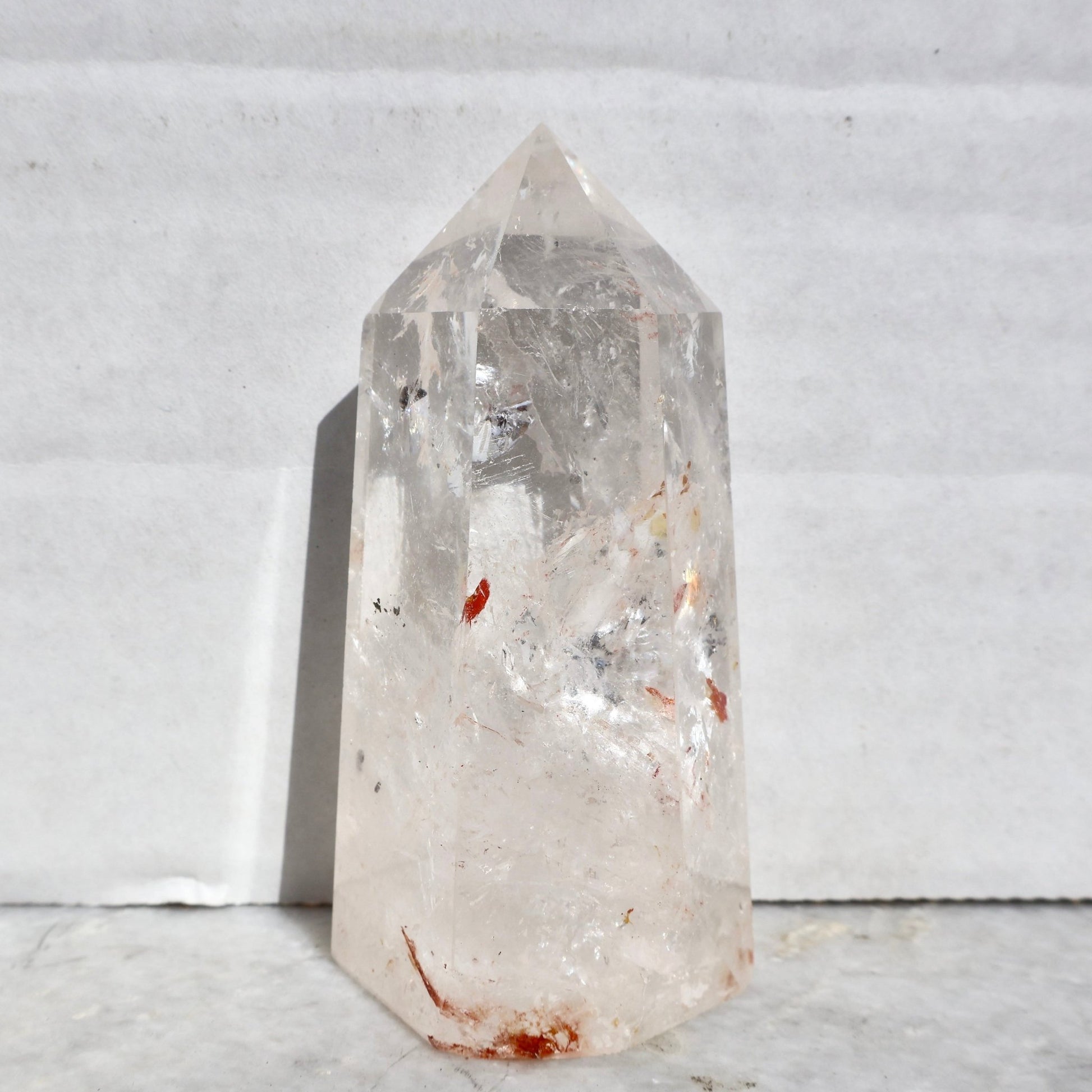 Golden Healer Clear Quartz Crystal Tower (One Piece) | Natural, Rare Iron Oxide Inclusions | Healing Energy Stone in Standard and Monolithic Sizes - Wax | Wane - crystal - Crystal Tower4
