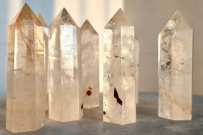 Golden Healer Clear Quartz Crystal Tower (One Piece) | Natural, Rare Iron Oxide Inclusions | Healing Energy Stone in Standard and Monolithic Sizes - Wax | Wane - crystal - Crystal Tower10