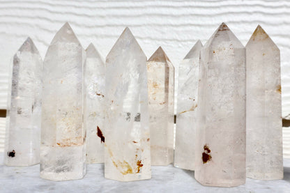 Golden Healer Clear Quartz Crystal Tower (One Piece) | Natural, Rare Iron Oxide Inclusions | Healing Energy Stone in Standard and Monolithic Sizes - Wax | Wane - crystal - Crystal Tower6