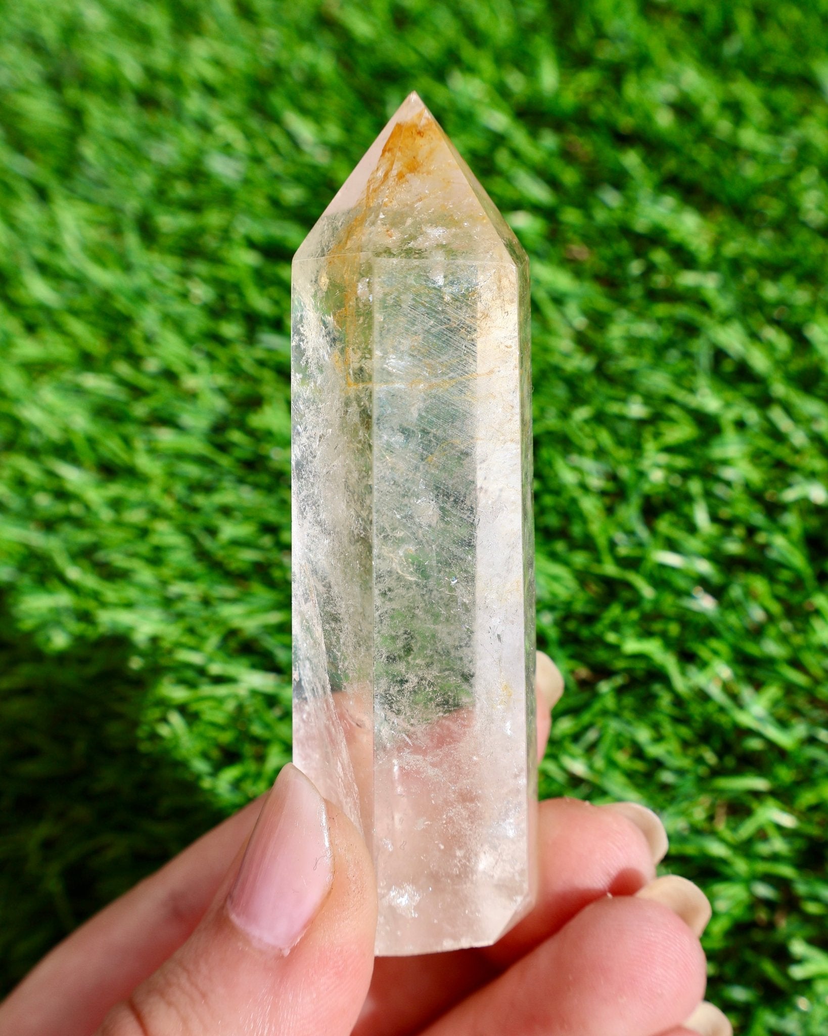 Golden Healer Clear Quartz Crystal Tower (One Piece) | Natural, Rare Iron Oxide Inclusions | Healing Energy Stone in Standard and Monolithic Sizes - Wax | Wane - crystal - Crystal Tower5