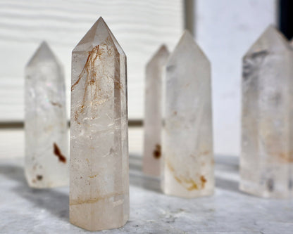 Golden Healer Clear Quartz Crystal Tower (One Piece) | Natural, Rare Iron Oxide Inclusions | Healing Energy Stone in Standard and Monolithic Sizes - Wax | Wane - crystal - Crystal Tower3