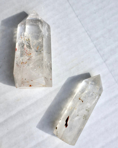 Golden Healer Clear Quartz Crystal Tower (One Piece) | Natural, Rare Iron Oxide Inclusions | Healing Energy Stone in Standard and Monolithic Sizes - Wax | Wane - crystal - Crystal Tower1