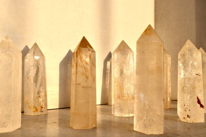 Golden Healer Clear Quartz Crystal Tower (One Piece) | Natural, Rare Iron Oxide Inclusions | Healing Energy Stone in Standard and Monolithic Sizes - Wax | Wane - crystal - Crystal Tower7