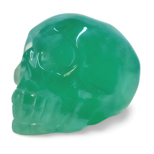 Green crystal skull on a white background