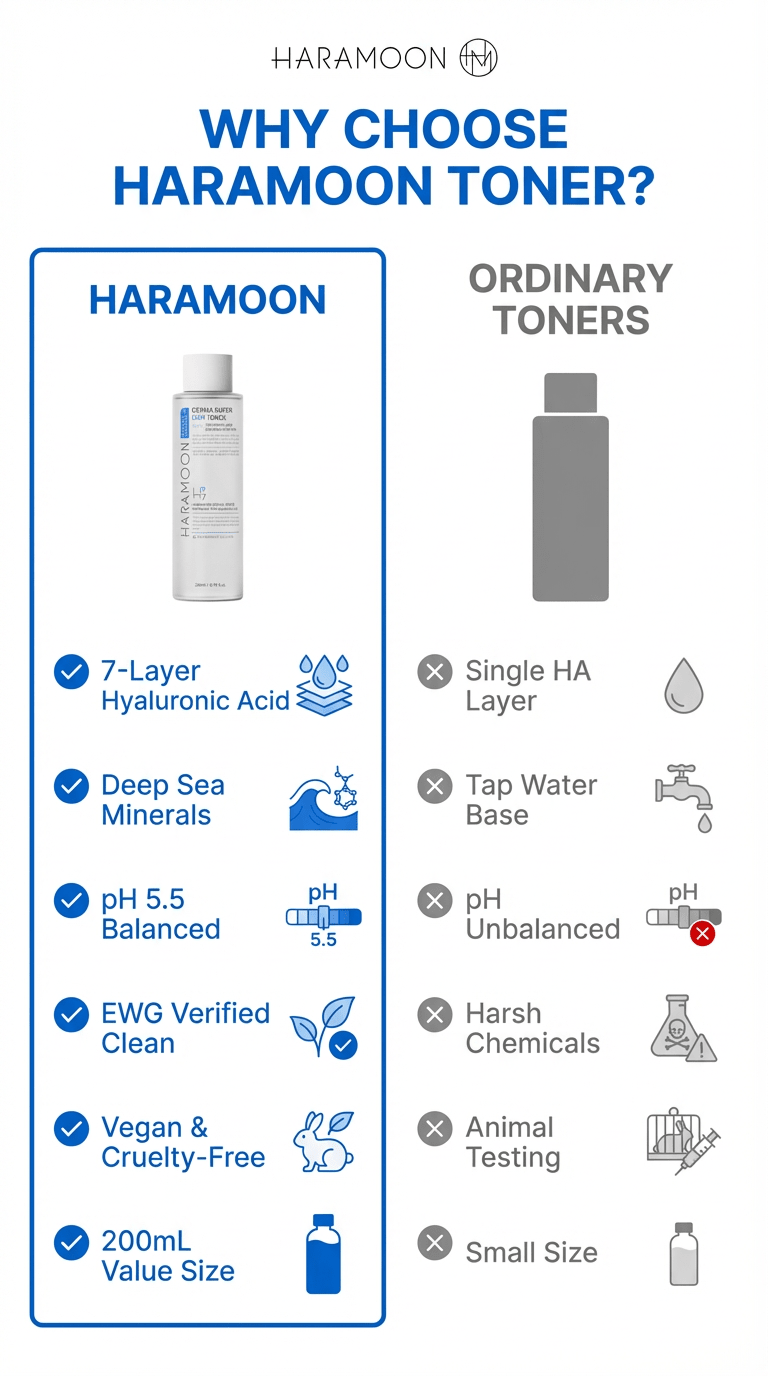 HARAMOON Deep Sea Water Toner | pH Balanced Korean Skincare with 7 - Layer Hyaluronic Acid | Vegan Hydrating Calming Toner for Sensitive Skin 200mL - Wax | Wane - HARAMOON - Skin Care4