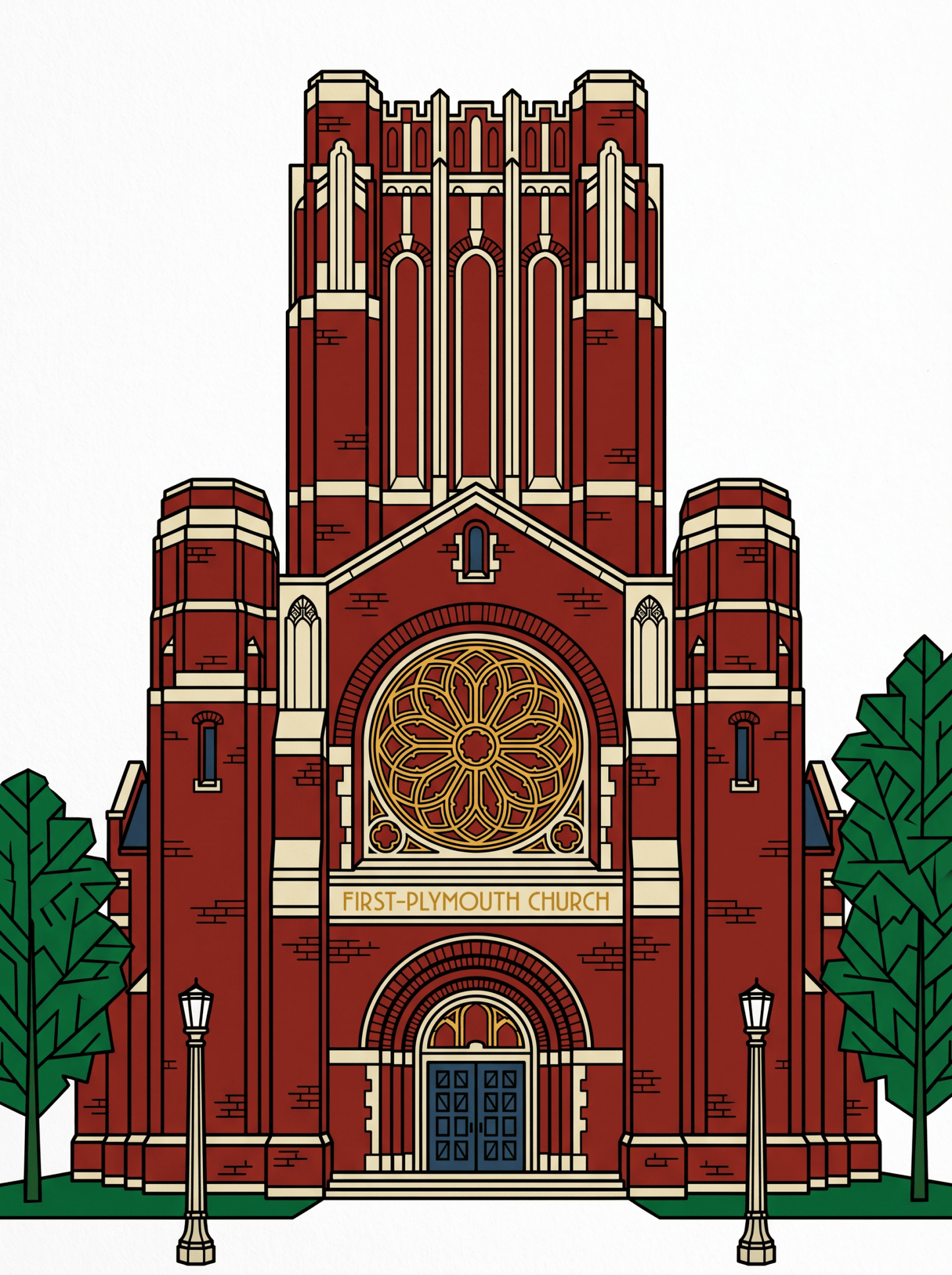 LNK.Nebraska First Plymouth Church - Premium Art Deco Digital Print - Wax | Wane - Art Deco - Digital Download1