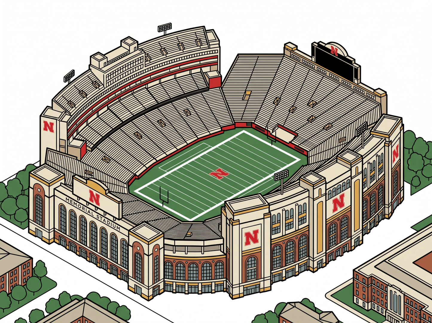 LNK.Nebraska Memorial Stadium Aerial Elite - Digital Art Download of Husker Football Home Stadium - Wax | Wane - LNK Nebraska - Digital Art1