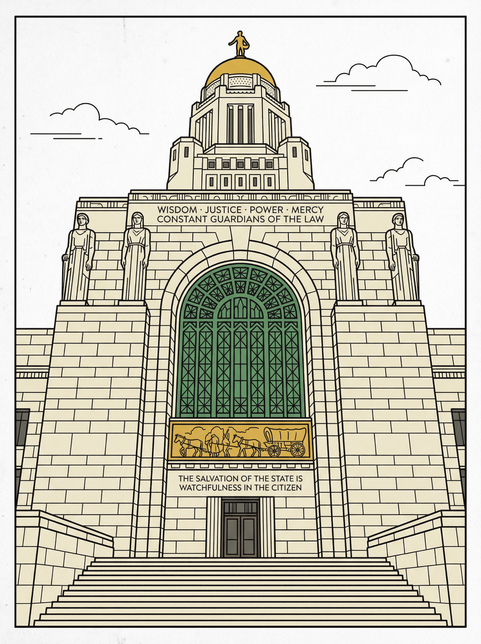LNk.Nebraska State Capitol Full Facade - Premium Art Deco Digital Download - Wax | Wane - Art Deco - Digital Art Print1
