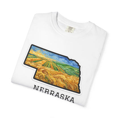 LNK.Nebraska Wheat Fields T-Shirt — Vincent Van Gogh Style Prairie State Art | 100% Cotton Comfort Colors Nebraska Gift - Wax | Wane - farmhouse decor - T-Shirt4