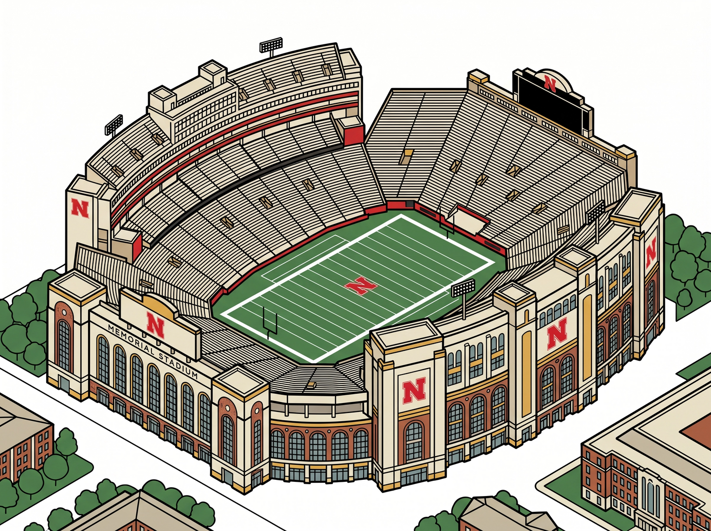 4-Pack LNK Nebraska Huskers Memorial Stadium Art Print Bundle – 4-Pack Digital Download | Art Deco WPA Poster Set | Cornhusker Football Wall Art | Instant Download 16x20 300 DPI