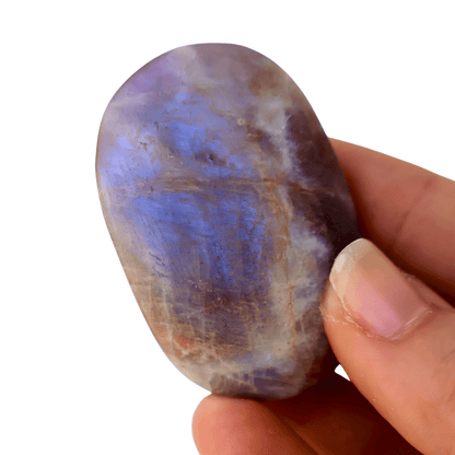 Moonstone Palm Stone with Rainbow Aura Inclusions - Wax | Wane - Decor - Crystal3