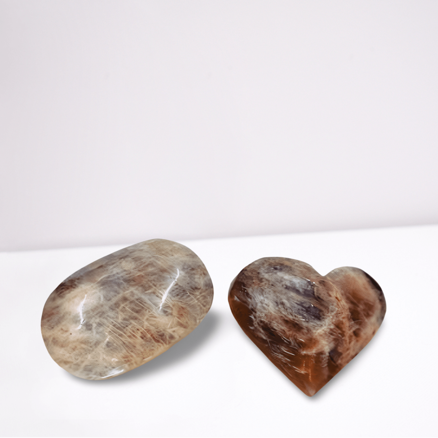 Moonstone Palm Stone with Rainbow Aura Inclusions - Wax | Wane - Decor - Crystal2