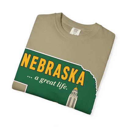 Nebraska “A Great Life” T-Shirt — Retro State Sign | Vintage Nebraska Good Life Gift Tee - Wax | Wane - gift for her - T-Shirt29