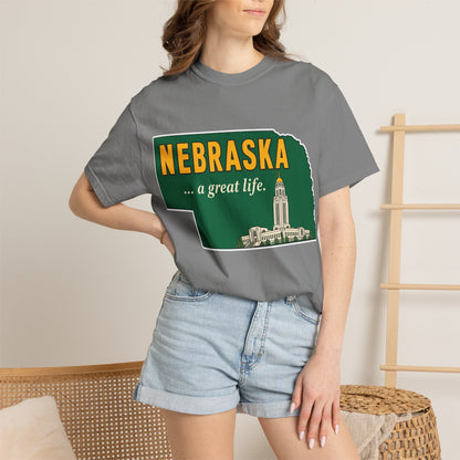 Nebraska “A Great Life” T-Shirt — Retro State Sign | Vintage Nebraska Good Life Gift Tee - Wax | Wane - gift for her - T-Shirt33