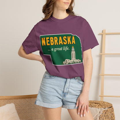Nebraska “A Great Life” T-Shirt — Retro State Sign | Vintage Nebraska Good Life Gift Tee - Wax | Wane - gift for her - T-Shirt27
